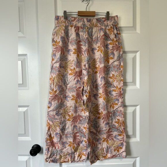 Nicole Miller Linen Tropical Floral Wide Leg Pull on Pants - Picture 1 of 8